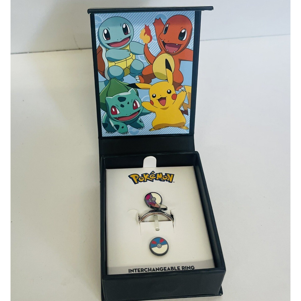 Size 7 Pokemon Pokeball Intechangeable RING , Set Of 3, Officially Licensed